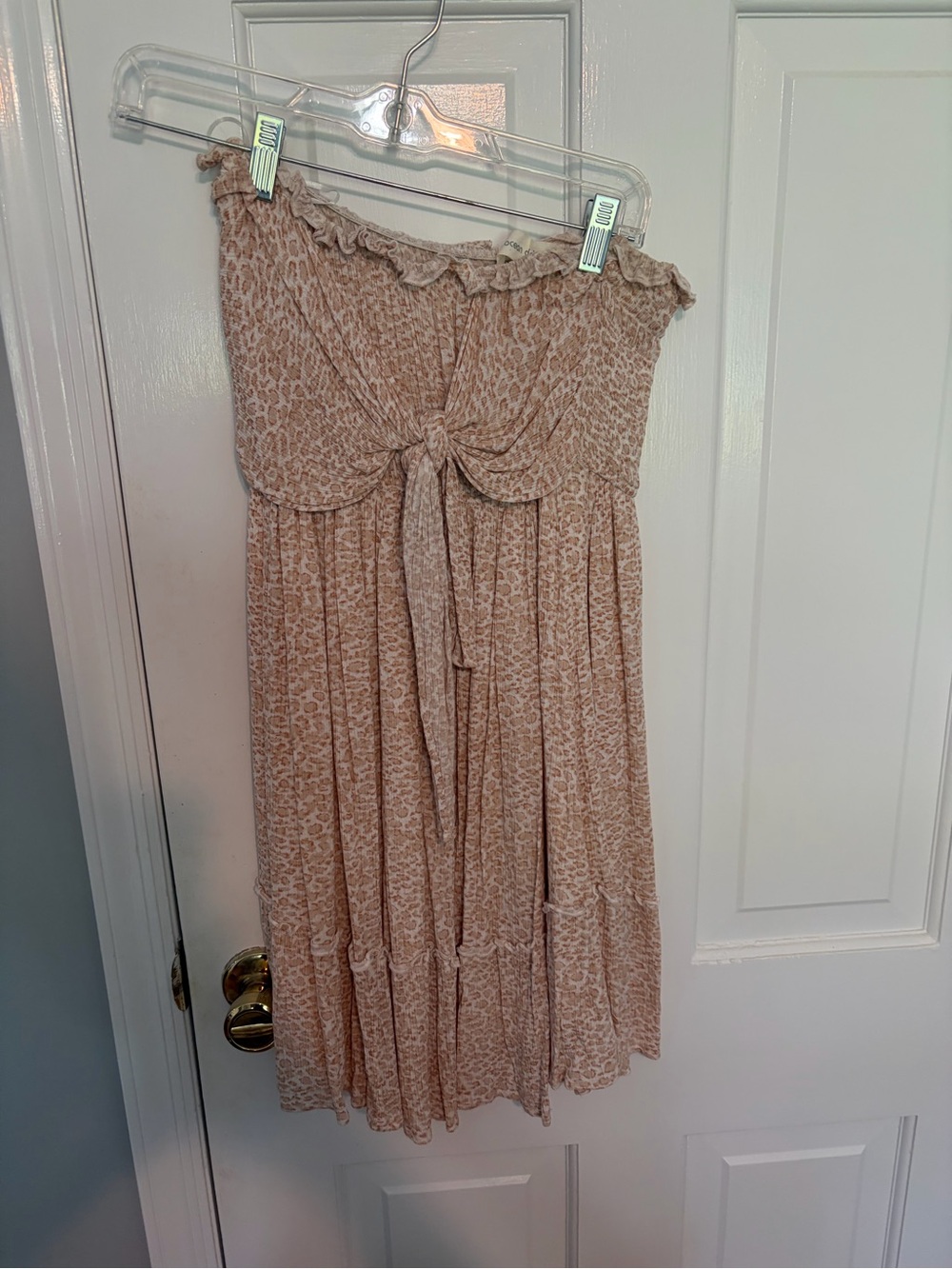 Ocean Drive Beige Leopard-Print Strapless Tie-Front Dress